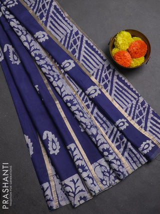 Blue Semi Chanderi Saree - Batik Prints