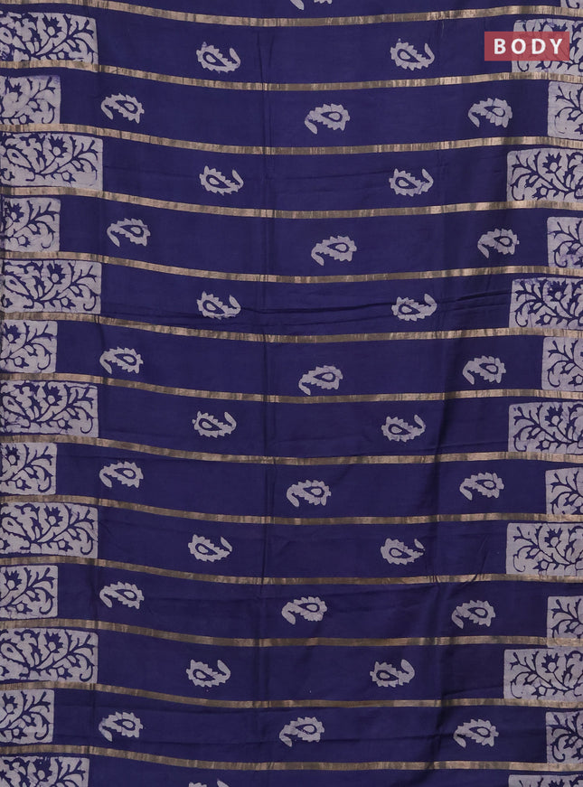 Blue Semi Chanderi Saree - Batik Prints