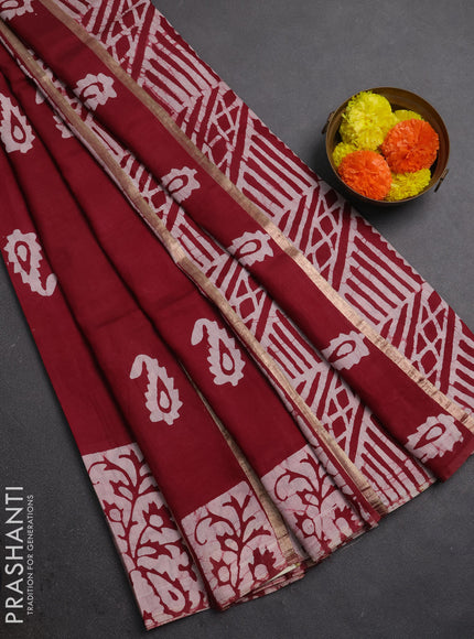 Maroon Semi Chanderi Saree - Batik Prints