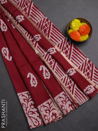 Maroon Semi Chanderi Saree - Batik Prints