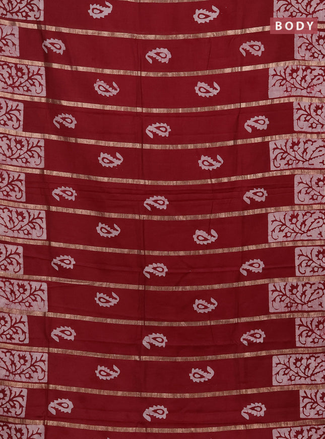Maroon Semi Chanderi Saree - Batik Prints