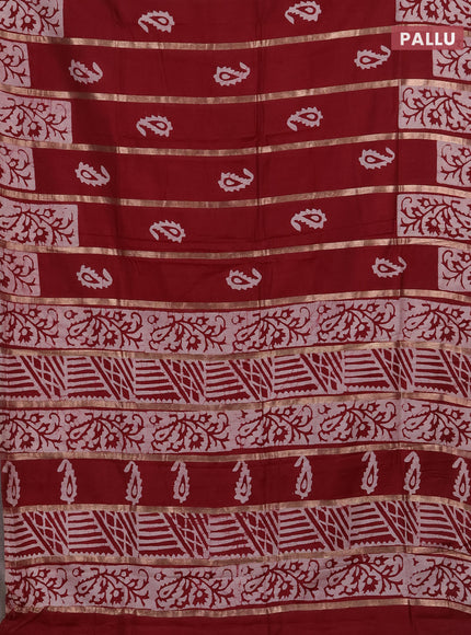 Maroon Semi Chanderi Saree - Batik Prints