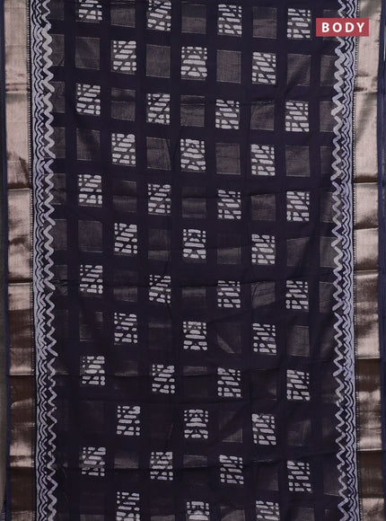 Navy Blue Semi Chanderi Saree - Batik Prints