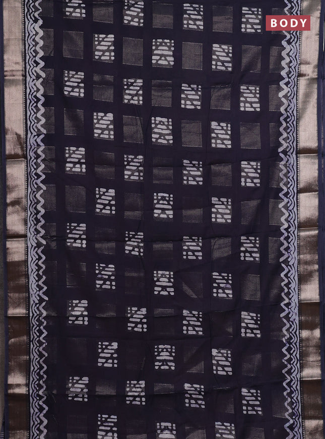 Navy Blue Semi Chanderi Saree - Batik Prints