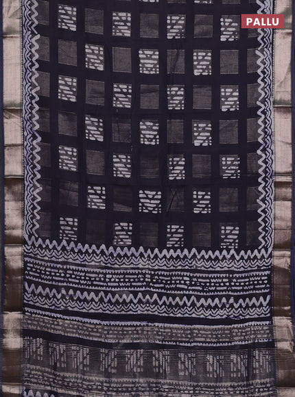 Navy Blue Semi Chanderi Saree - Batik Prints