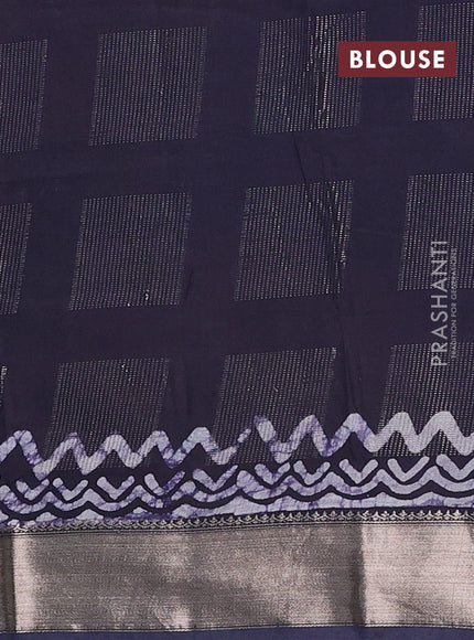 Navy Blue Semi Chanderi Saree - Batik Prints