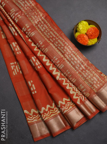 Rust Semi Chanderi Saree - Batik Prints
