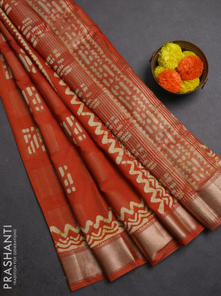 Rust Semi Chanderi Saree - Batik Prints