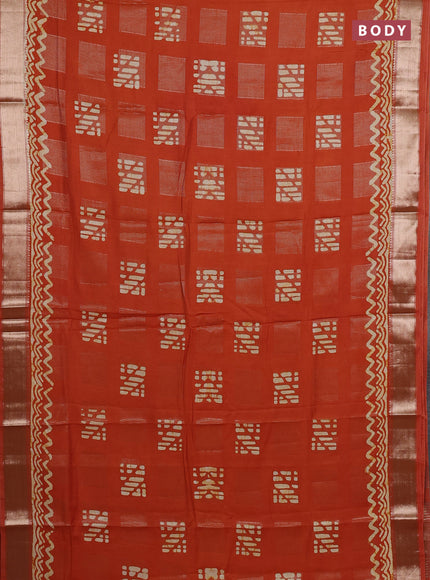 Rust Semi Chanderi Saree - Batik Prints