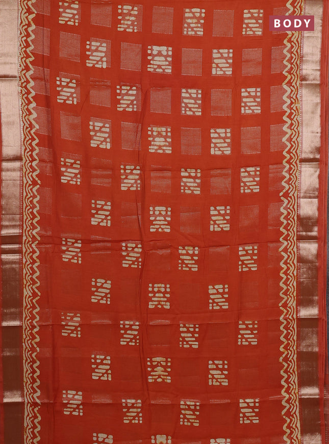 Rust Semi Chanderi Saree - Batik Prints