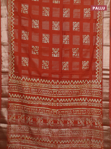Rust Semi Chanderi Saree - Batik Prints