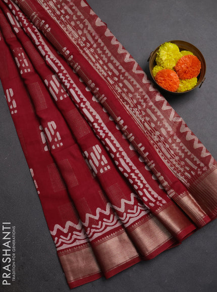 Maroon Semi Chanderi Saree - Batik Prints