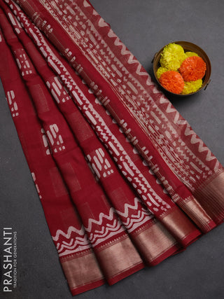 Maroon Semi Chanderi Saree - Batik Prints
