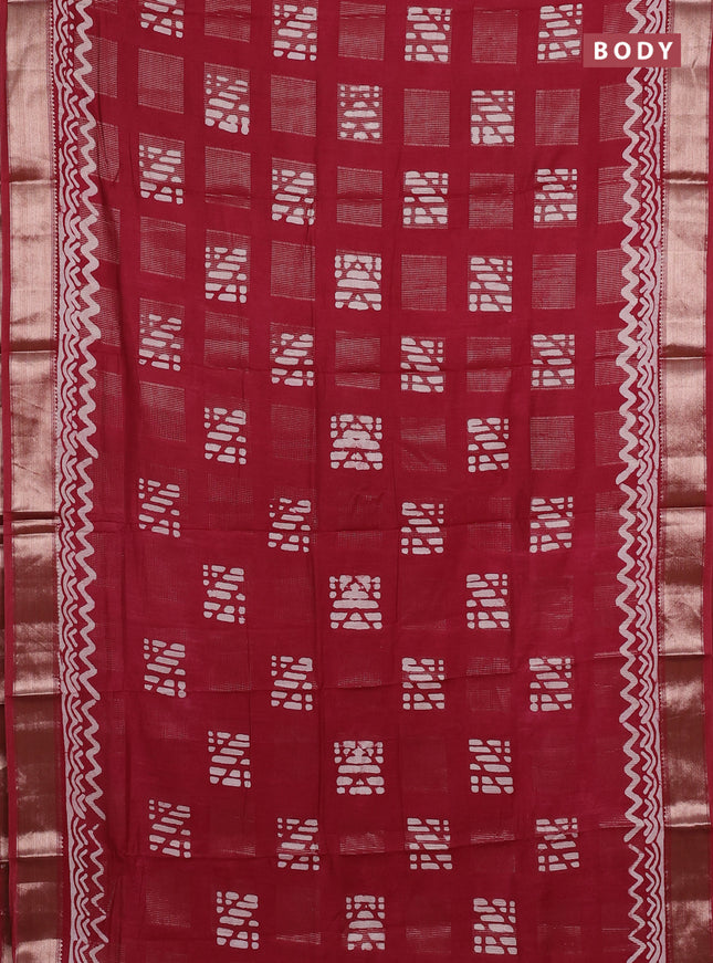 Maroon Semi Chanderi Saree - Batik Prints