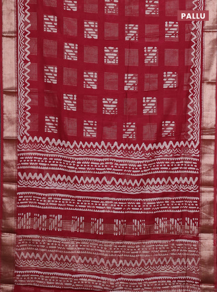Maroon Semi Chanderi Saree - Batik Prints