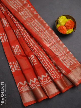 Orange Semi Chanderi Saree - Batik Prints