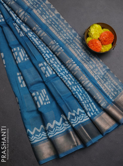 Blue Semi Chanderi Saree - Batik Prints