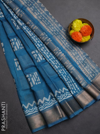 Blue Semi Chanderi Saree - Batik Prints