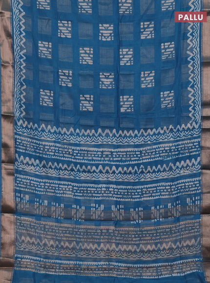 Blue Semi Chanderi Saree - Batik Prints