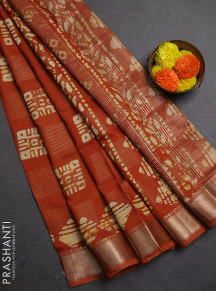 Rust Semi Chanderi Saree - Batik Prints