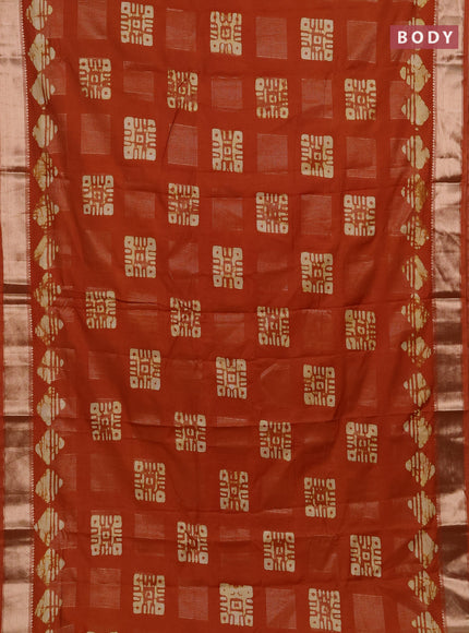 Rust Semi Chanderi Saree - Batik Prints