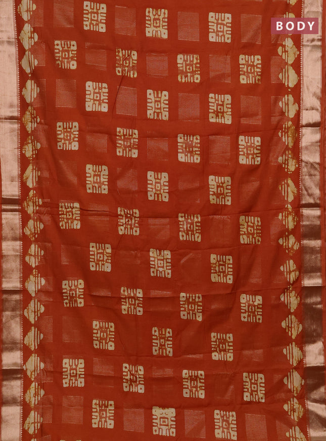 Rust Semi Chanderi Saree - Batik Prints
