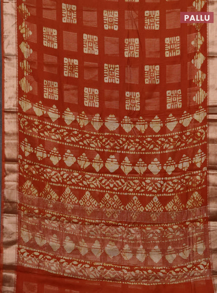 Rust Semi Chanderi Saree - Batik Prints