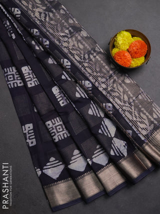 Navy Blue Semi Chanderi Saree - Batik Prints