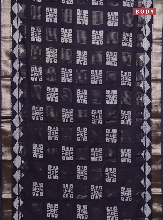 Navy Blue Semi Chanderi Saree - Batik Prints