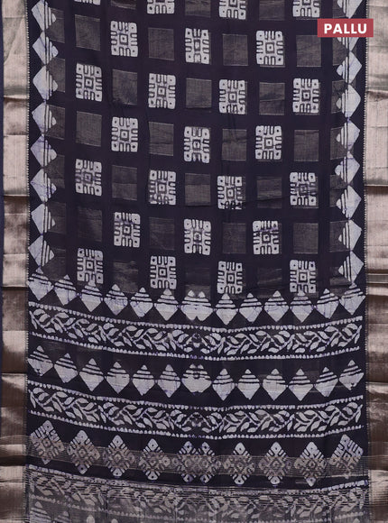 Navy Blue Semi Chanderi Saree - Batik Prints