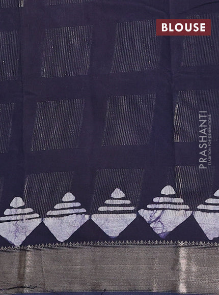 Navy Blue Semi Chanderi Saree - Batik Prints