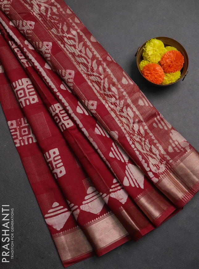 Maroon Semi Chanderi Saree - Batik Prints