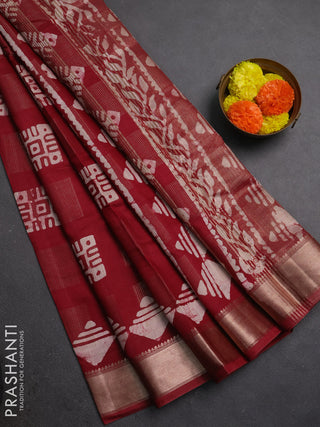 Maroon Semi Chanderi Saree - Batik Prints