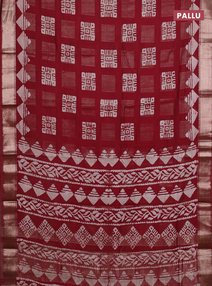 Maroon Semi Chanderi Saree - Batik Prints