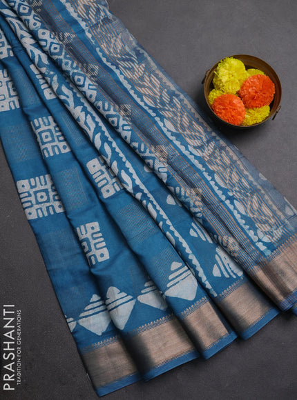 Blue Semi Chanderi Saree - Batik Prints