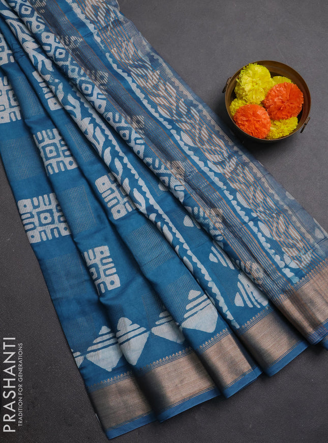 Blue Semi Chanderi Saree - Batik Prints