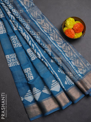 Blue Semi Chanderi Saree - Batik Prints