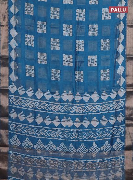 Blue Semi Chanderi Saree - Batik Prints