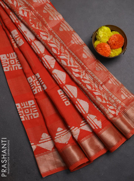 Orange Semi Chanderi Saree - Batik Prints