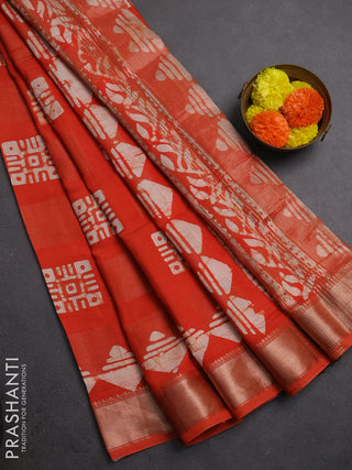 Orange Semi Chanderi Saree - Batik Prints