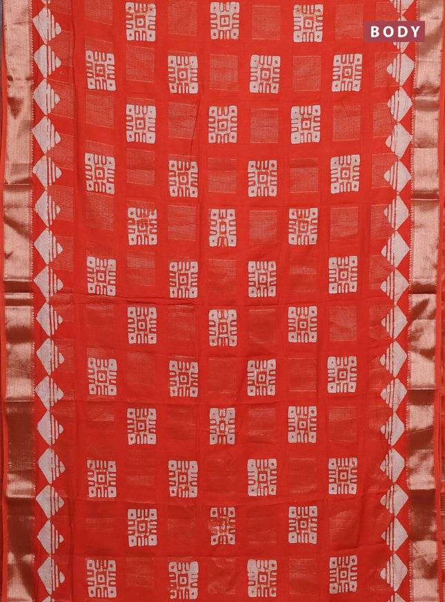 Orange Semi Chanderi Saree - Batik Prints