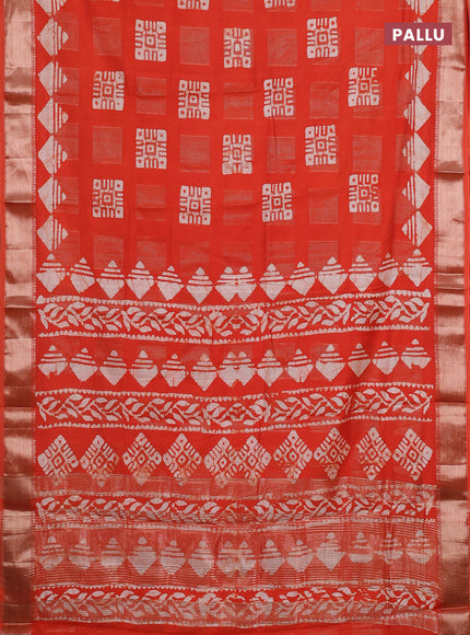 Orange Semi Chanderi Saree - Batik Prints