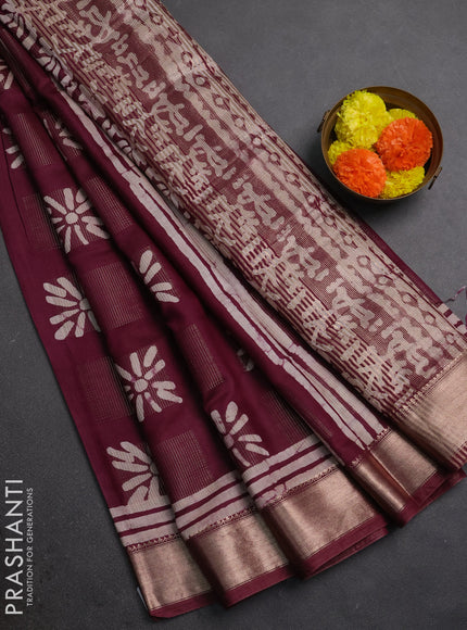 Wine Semi Chanderi Saree - Batik Prints