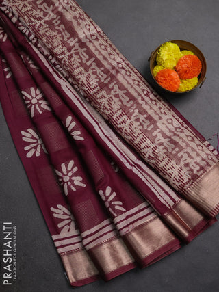 Wine Semi Chanderi Saree - Batik Prints