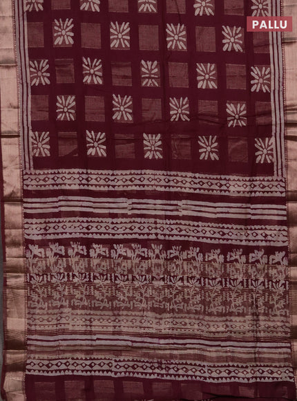 Wine Semi Chanderi Saree - Batik Prints