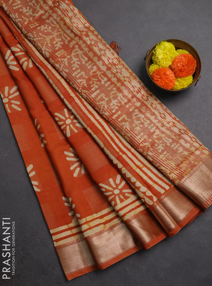 Rust Semi Chanderi Saree - Batik Prints