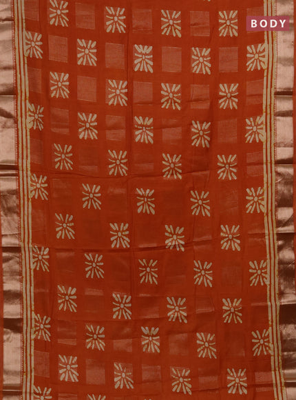Rust Semi Chanderi Saree - Batik Prints