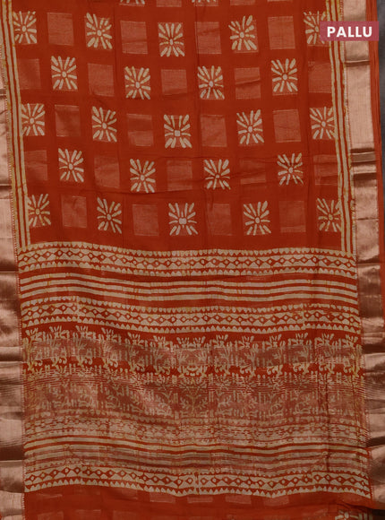 Rust Semi Chanderi Saree - Batik Prints