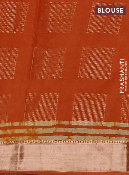 Rust Semi Chanderi Saree - Batik Prints