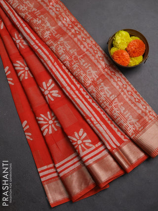 Orange Semi Chanderi Saree - Batik Prints
